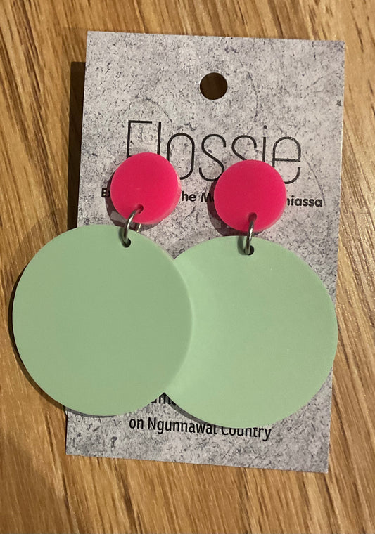 *Earrings 4cm Round Pastel Green Dangles