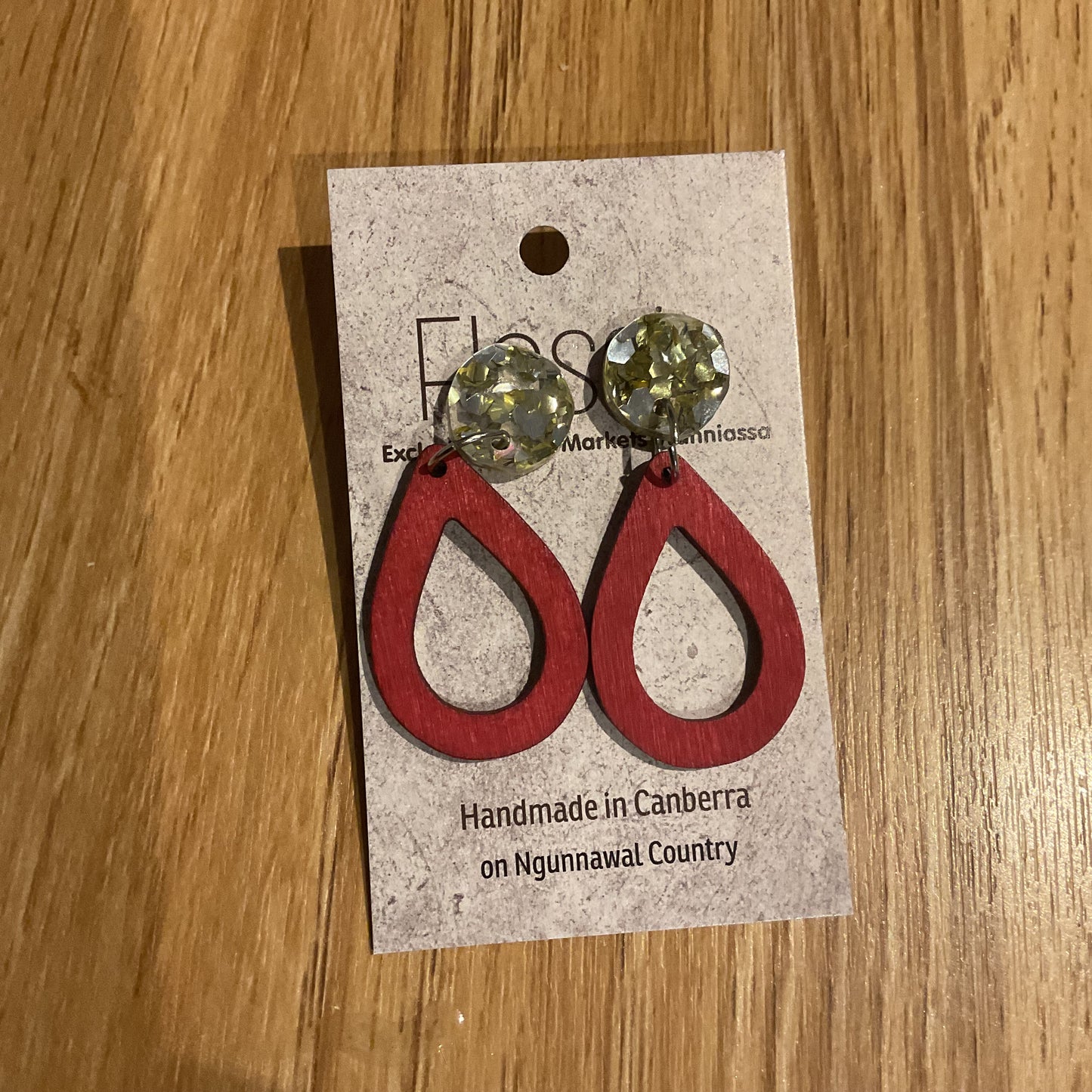 *Earrings Wooden Red Drop Dangles