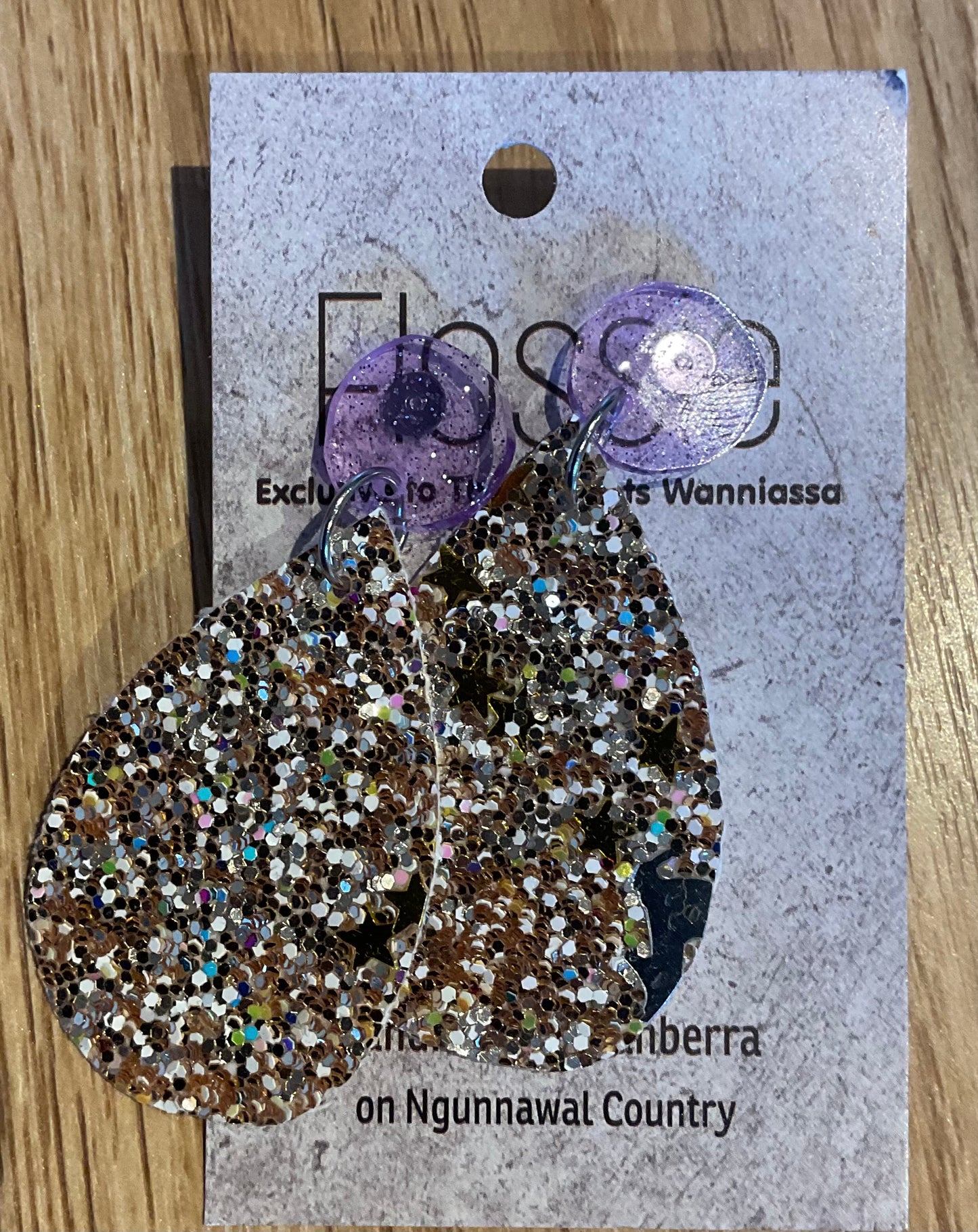 *Earrings Gold White Glitter Dangles