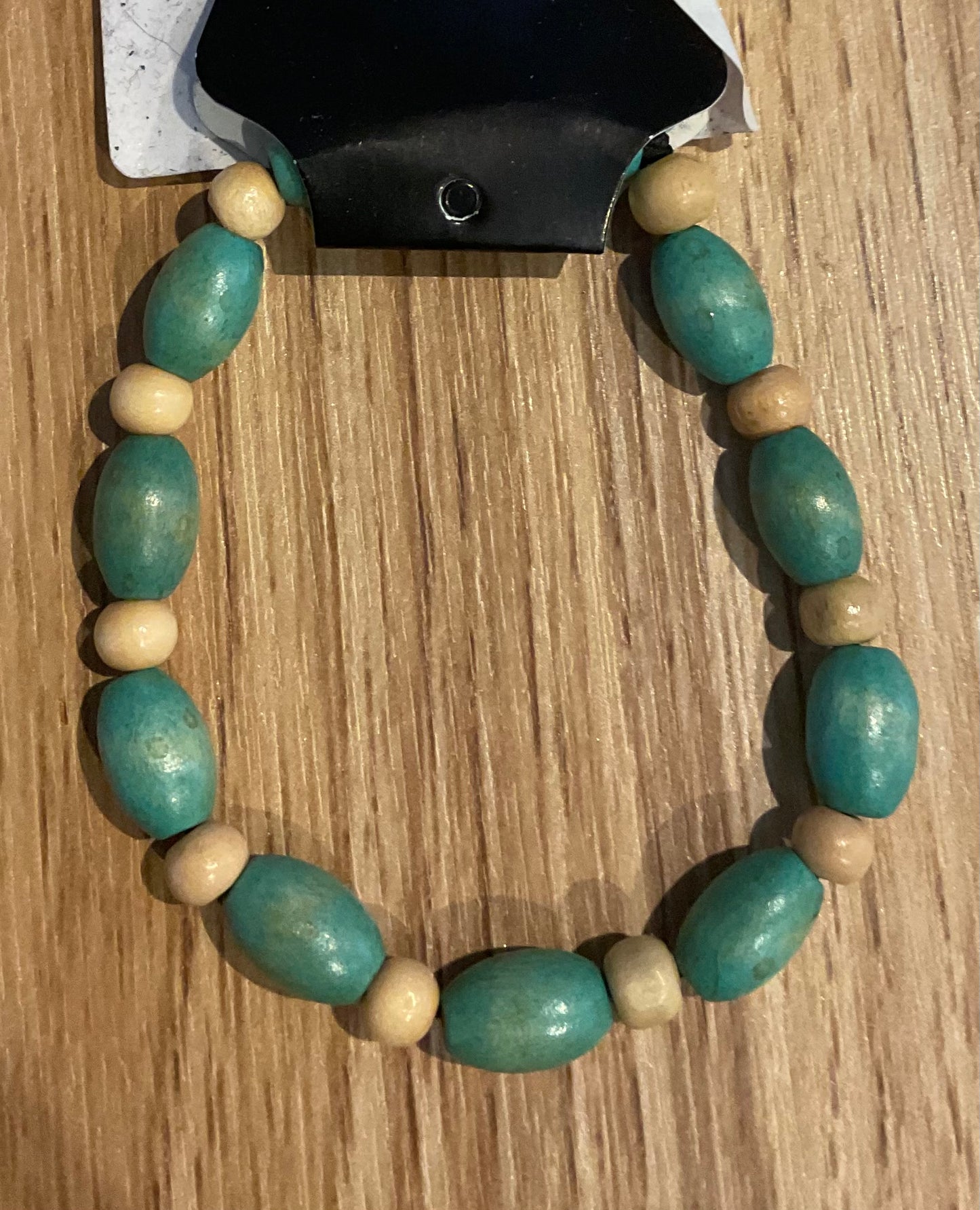 *Bracelet Wooden Beads Teal & Natural
