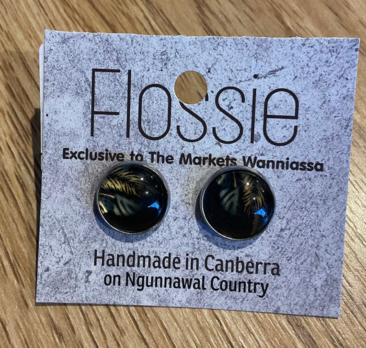 *Earrings Gold Print Glass Dome Studs