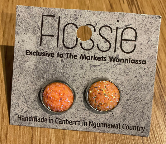 *Earrings Glitter Studs Orange