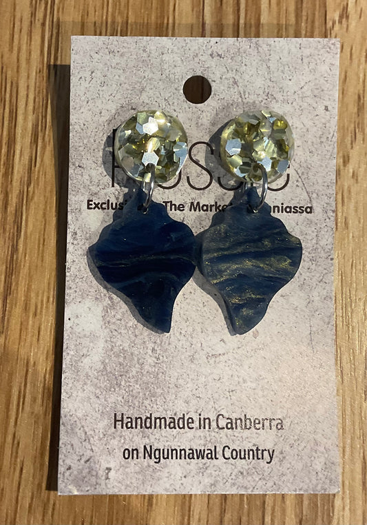 *Earrings Acrylic Marble Blue Shell Dangles