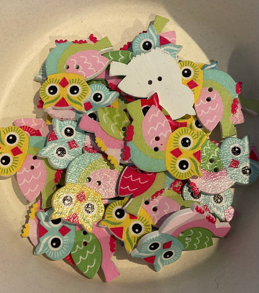 *Loose Buttons - Wooden Printed Owl