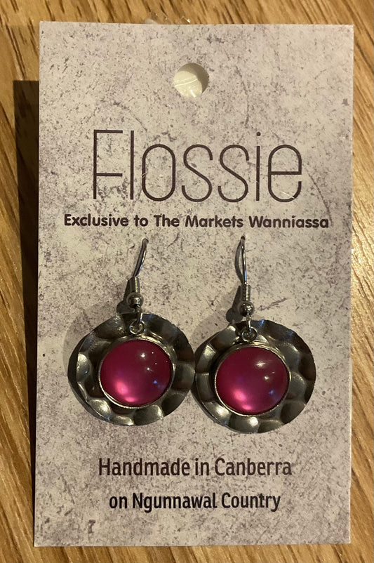 *Earrings Pink Glass Dome Silver Dangles