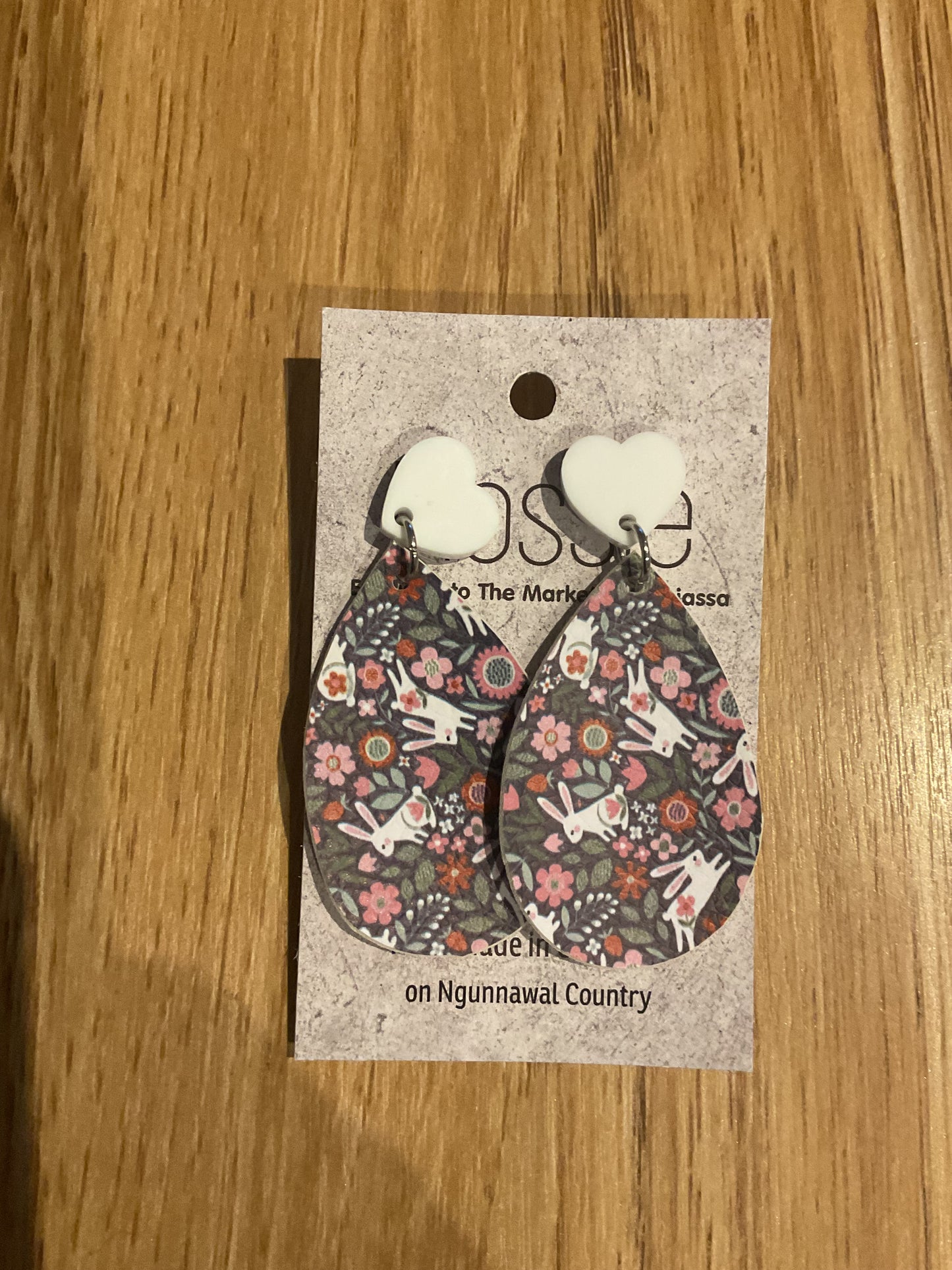 *Earrings Vinyl Woodland Bunny Print Dangles