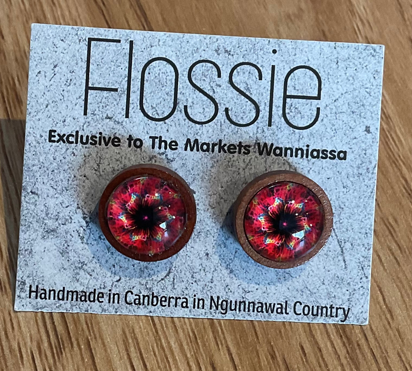 *Earrings Wooden Orange Mandala Dome Studs
