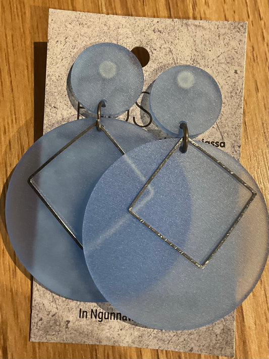*Earrings 5cm Round Opaque Blue Dangles