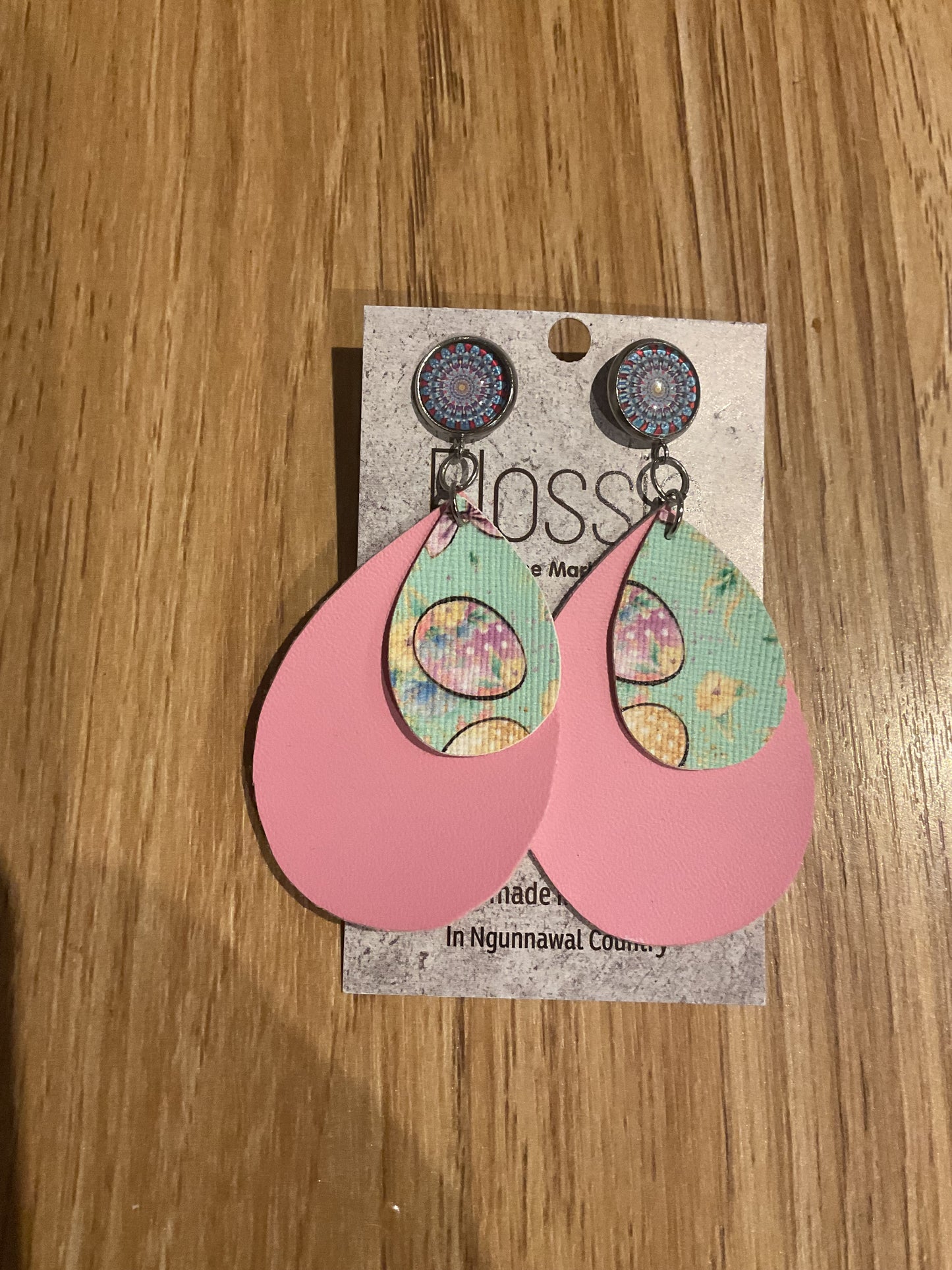 *Earrings Vinyl Pink Easter Print Dangles