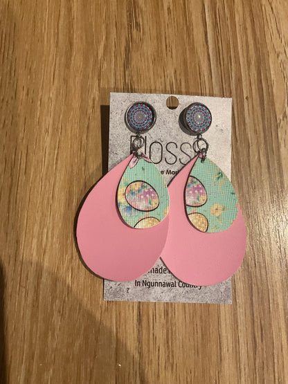 *Earrings Vinyl Pink Easter Print Dangles