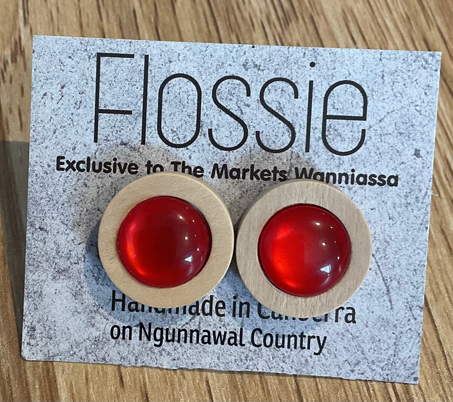 *Earrings Wooden Red Dome Studs