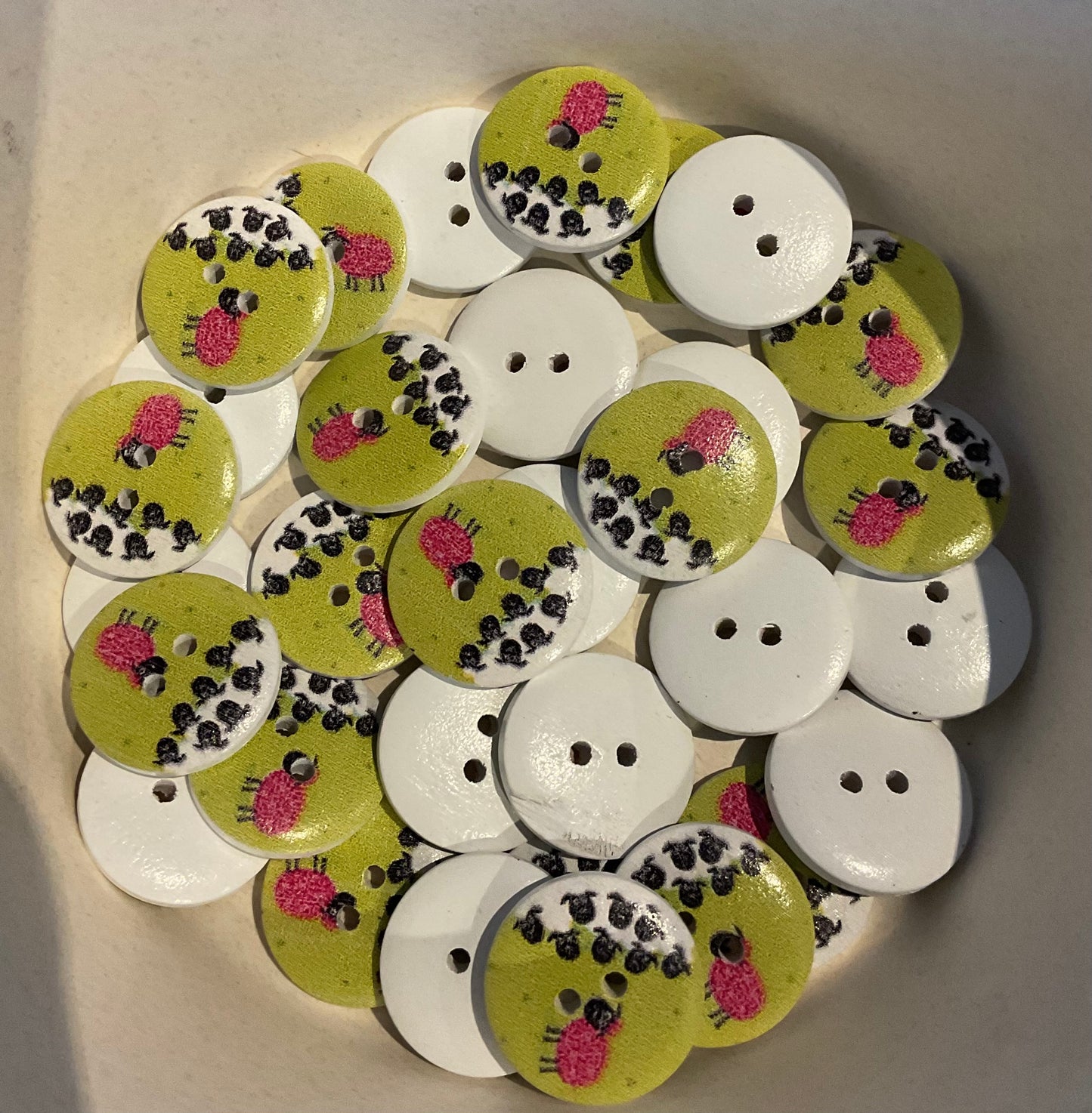 *Loose Buttons -Wooden Printed Sheep
