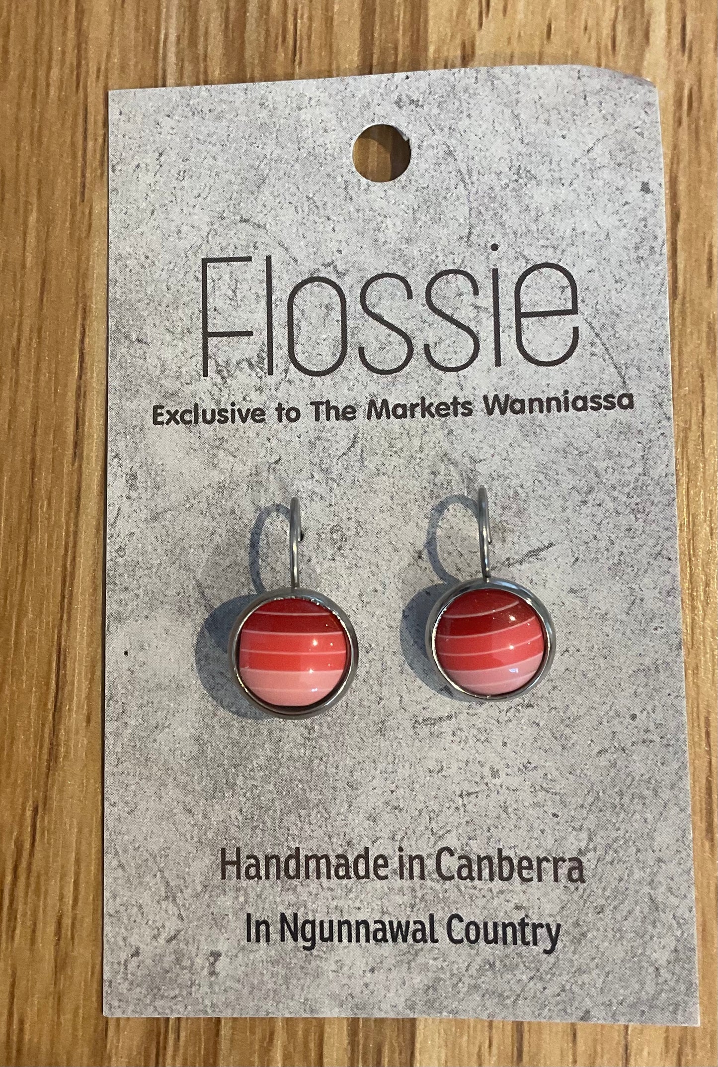 *Earrings Glass Dome Dangles Pink Stripes