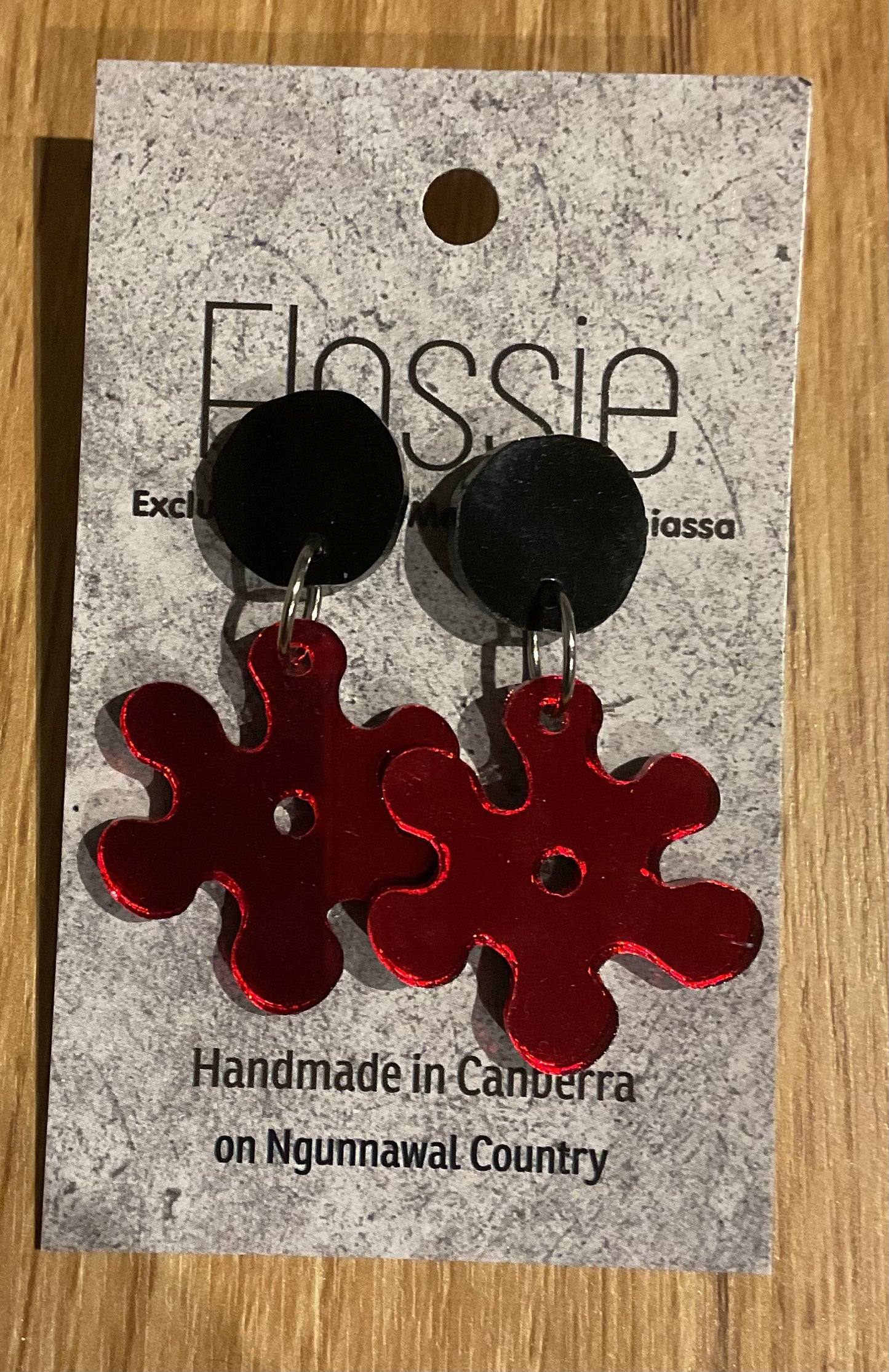 *Earrings Acrylic Red Mirror Flower Dangles