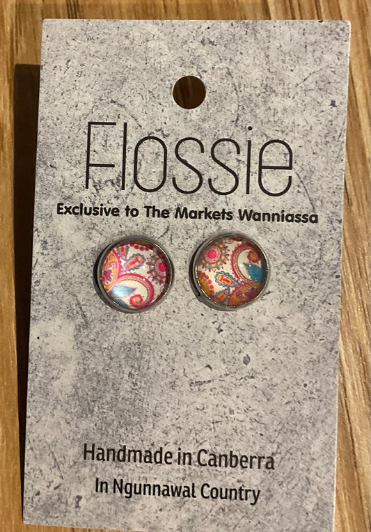 *Earrings Loopy Floral Print Studs