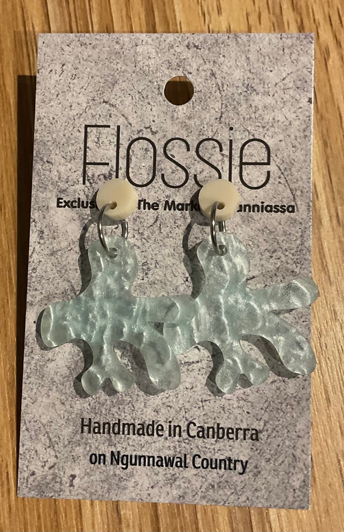 *Earrings Acrylic Blue Pearly Coral Dangles