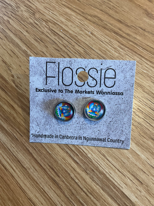 *Earrings Printed Glass Dome Studs