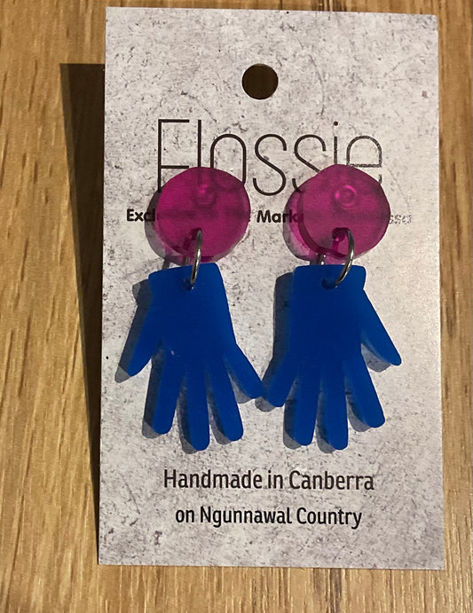 *Earrings Acrylic Blue Hand Dangles
