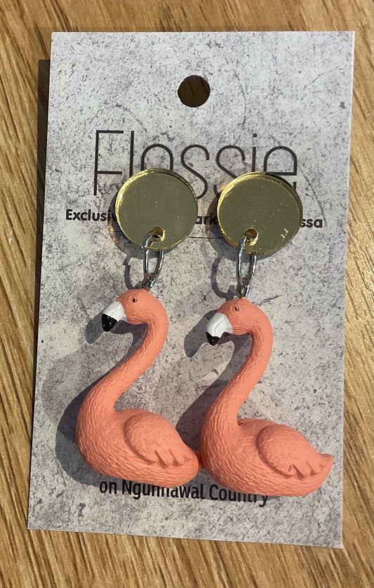 *Earrings Clip on Dangles Flamingoes