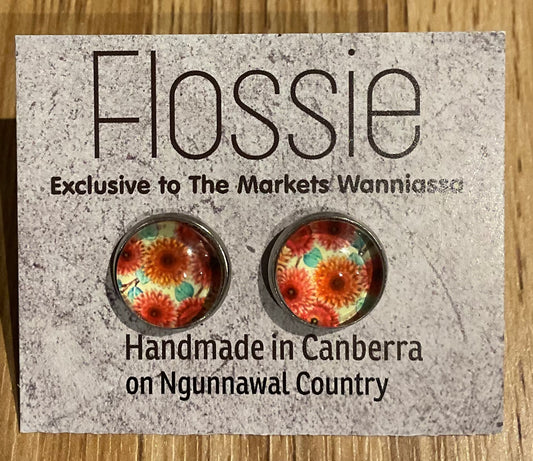 *Earrings Orange Blooms Glass Studs