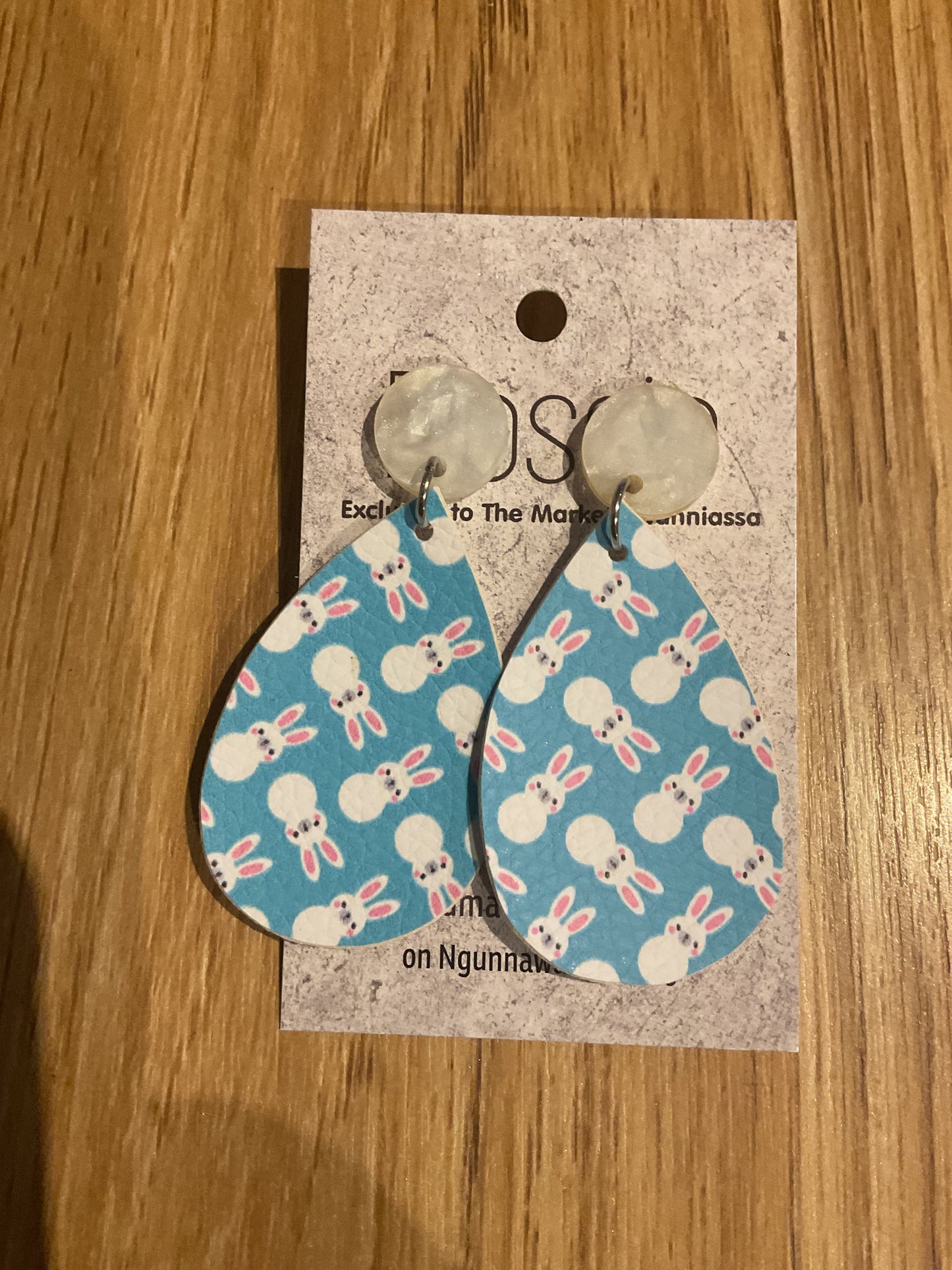 *Earrings Vinyl Blue Bunnies Dangles