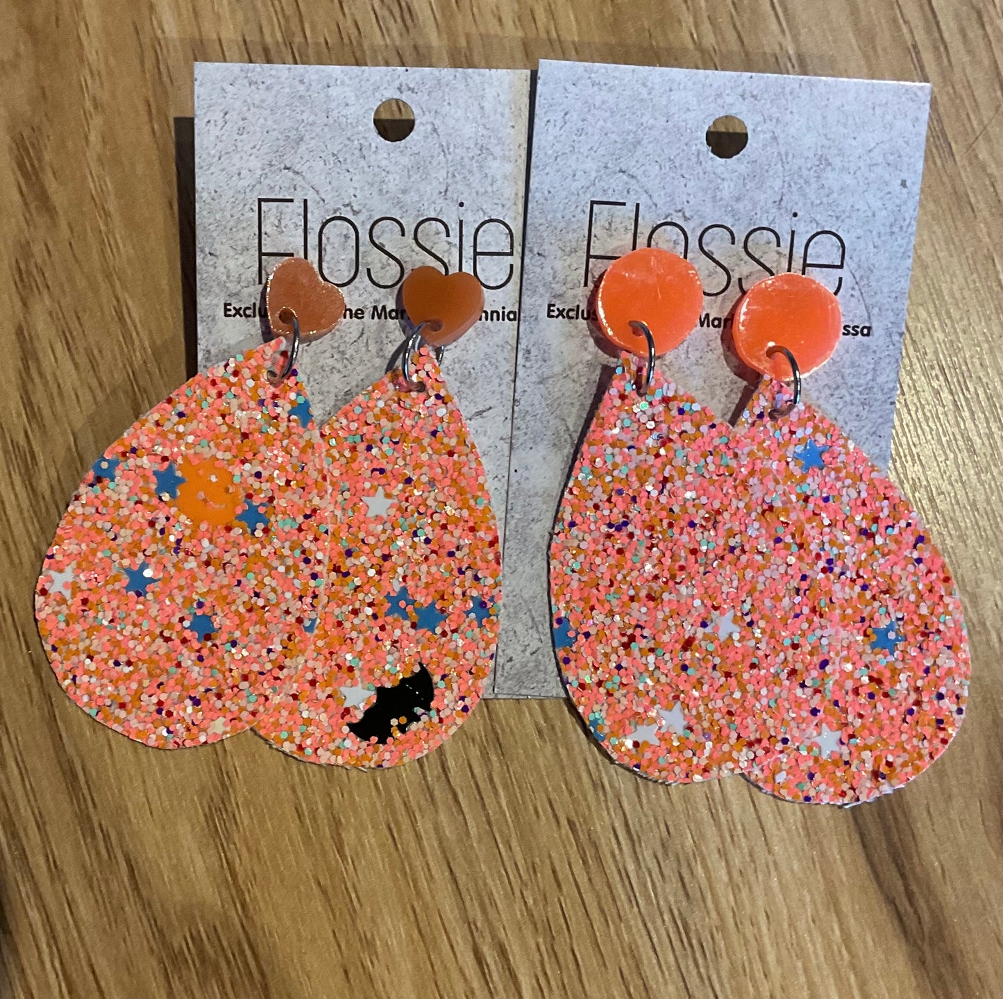 *Earrings Orange Glitter Dangles