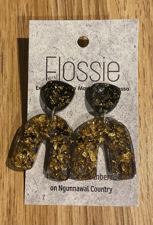 *Earrings Resin Brown and Gold Dangles