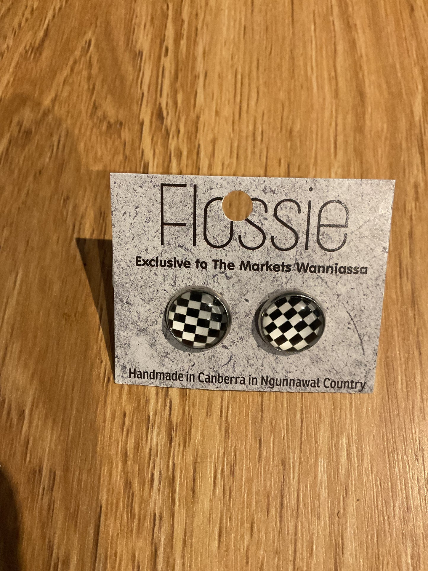 *Earrings Black & White Checkered Studs