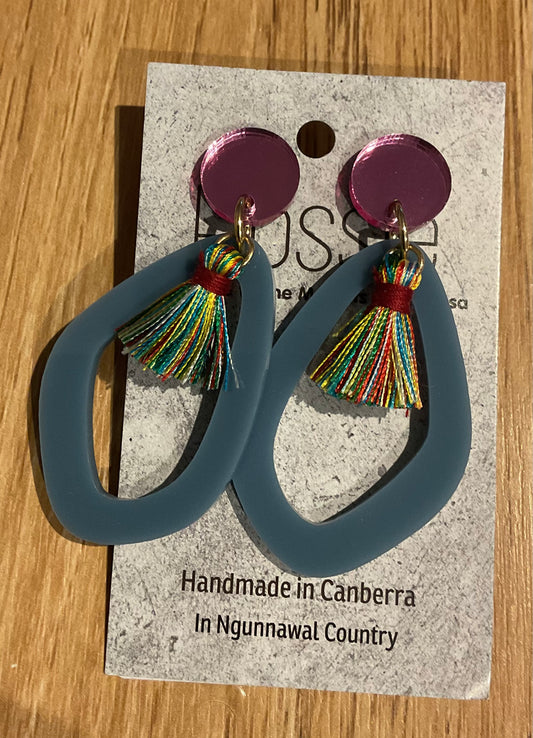 *Earrings Acrylic Blue with Tassel Dangles
