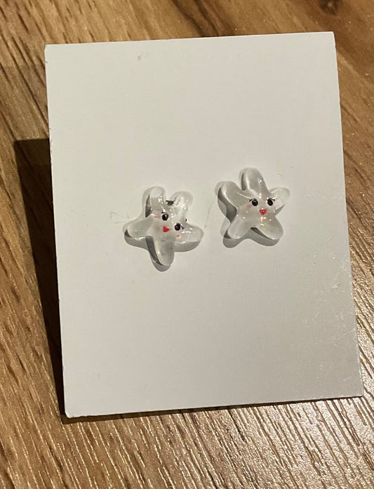 *Earrings White Starfish Studs