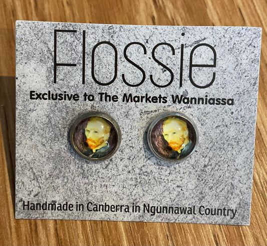*Earrings Face Glass Dome Studs