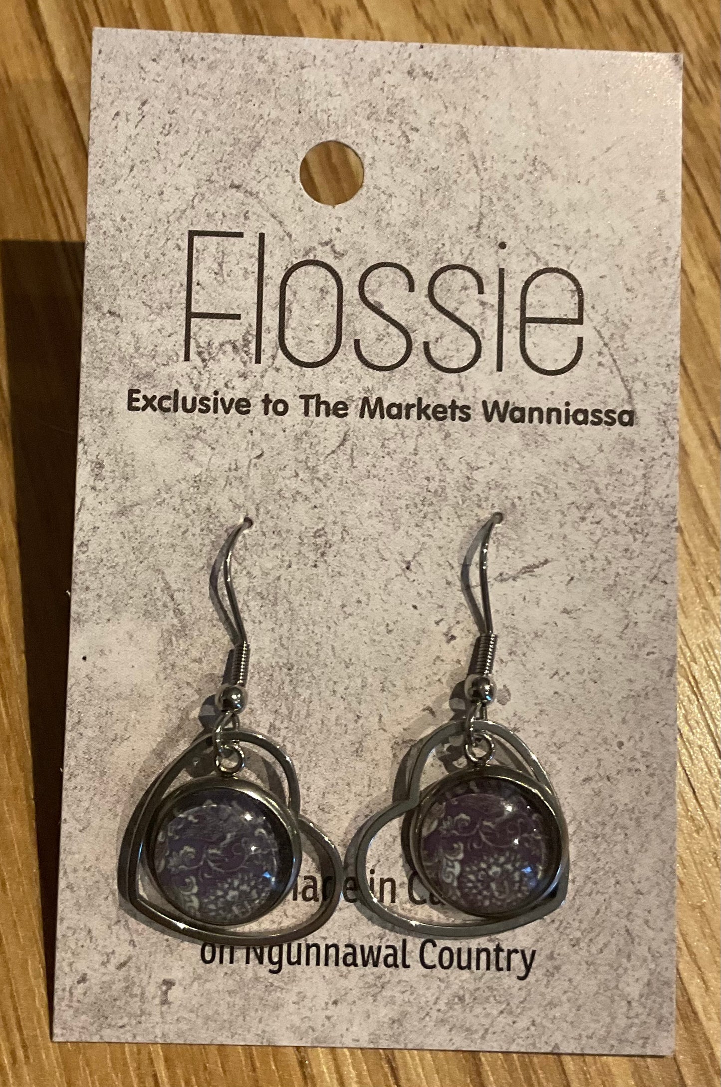 *Earrings Glass Dome Heart Dangles