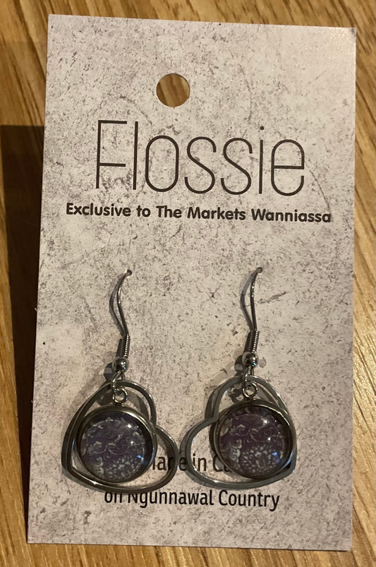 *Earrings Glass Dome Heart Dangles