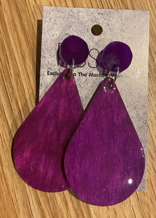 *Earrings Hand Painted Purple Resin Dangles