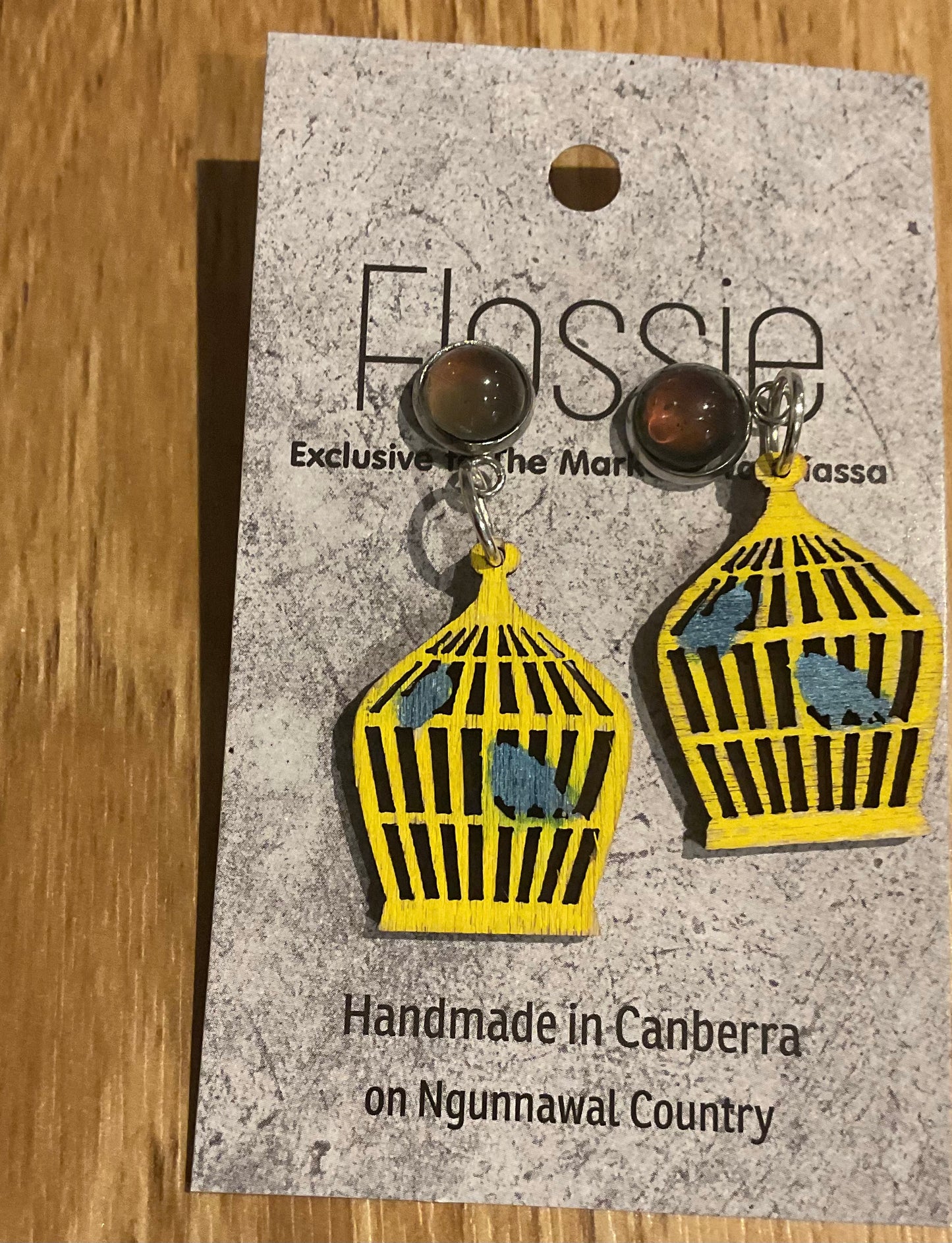 *Earrings Wooden Bird Cage Dangles