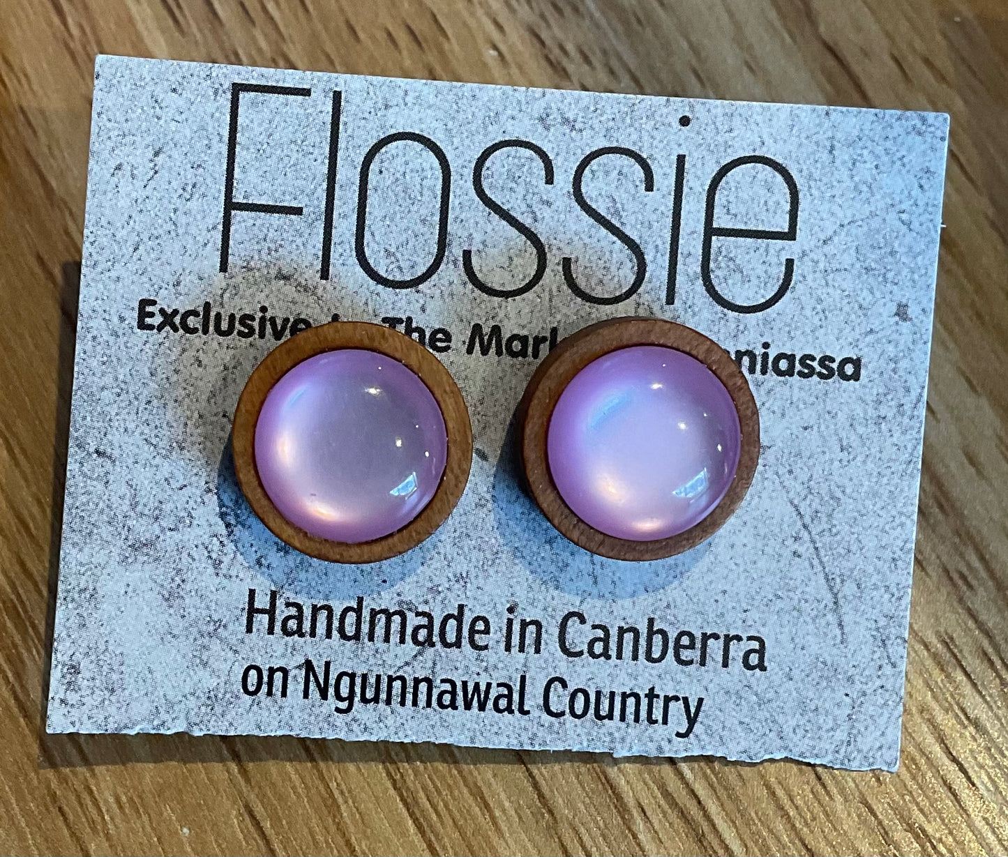 *Earrings Wooden Pearly Pink Dome Studs