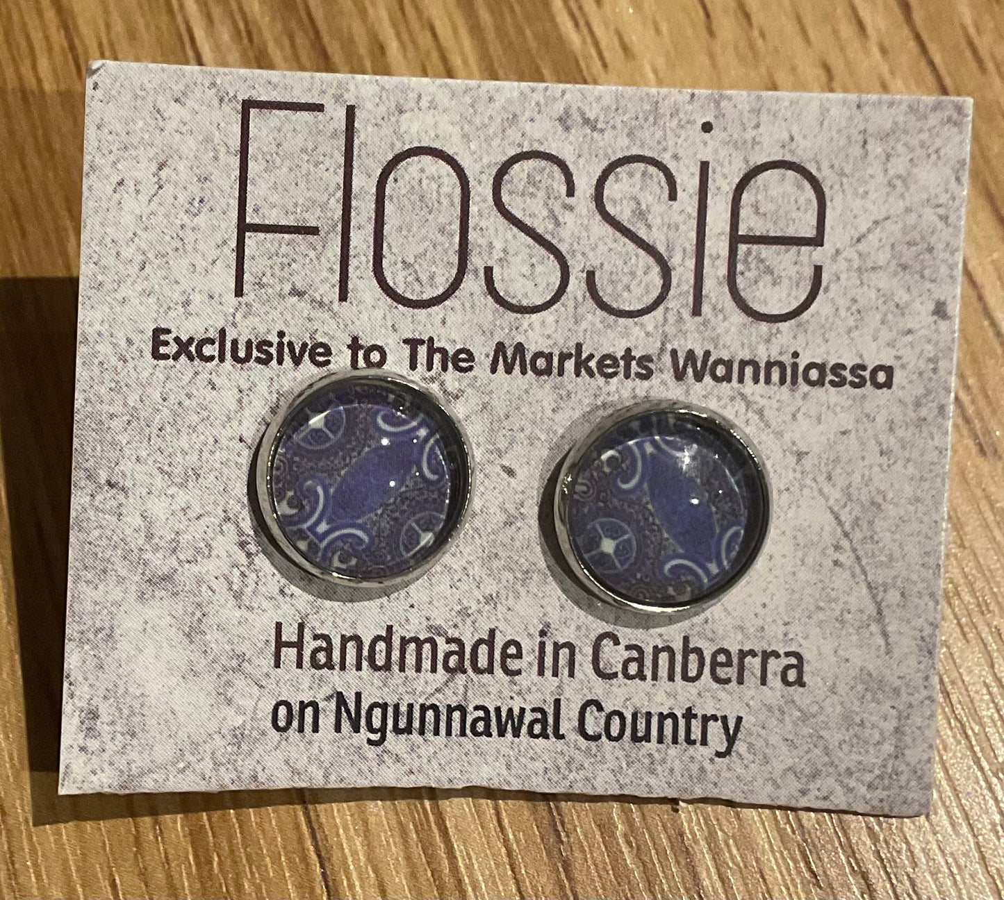 *Earrings Blue Floral Print Studs