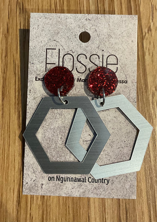 *Earrings Silver Hex Dangles