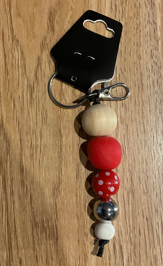 *Beaded Keychain  Red and White