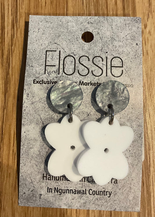 *Earrings Acrylic White Flower Dangles