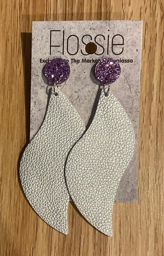 *Earrings Faux Leather Silver Wavy Dangles
