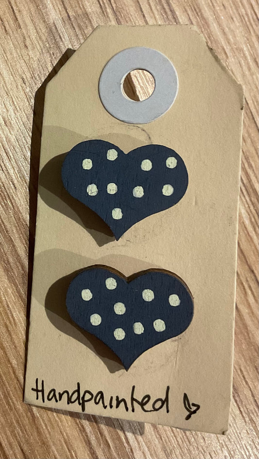 *Earrings Hand Painted Blue Heart Studs
