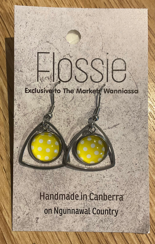 *Earrings Glass Dome Triangle Dangles Lemon Spots