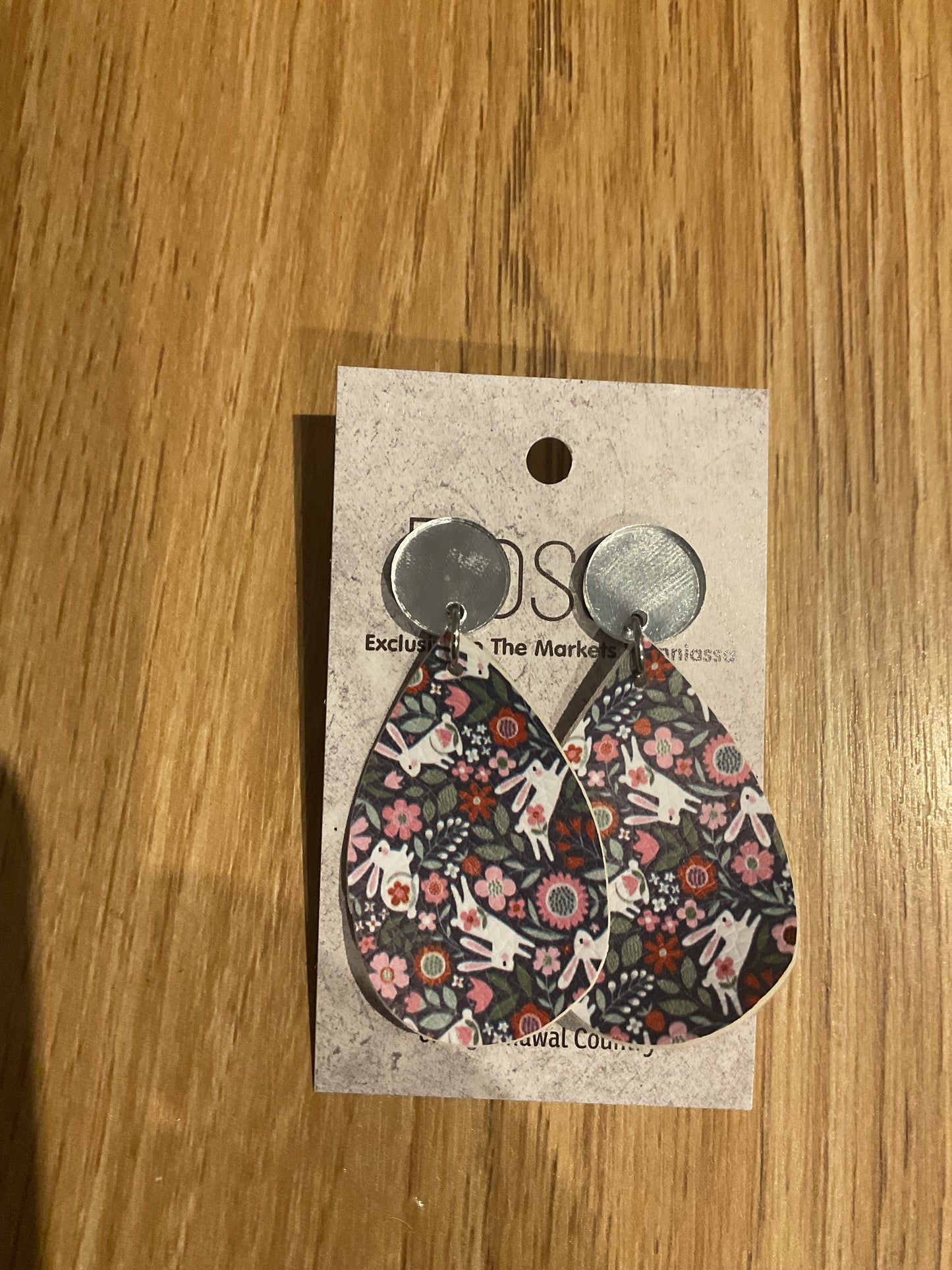 *Earrings Vinyl Woodland Bunny Print Dangles