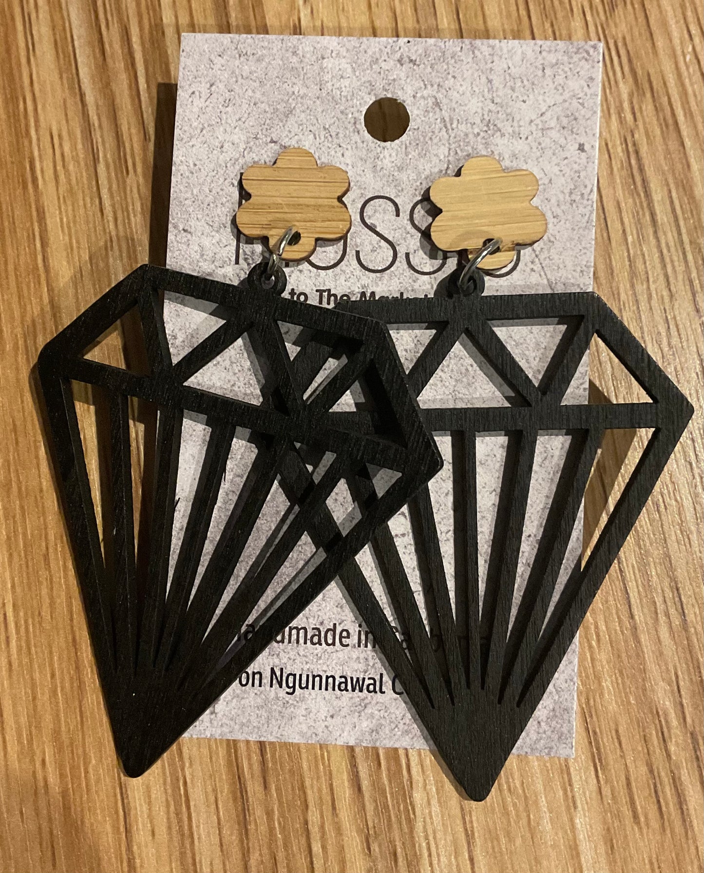 *Earrings Wooden Black Diamond Dangles