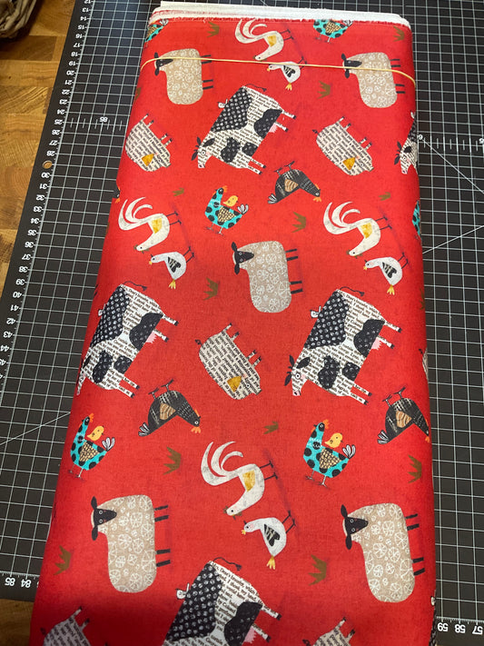 Fabric - On the Farm Red