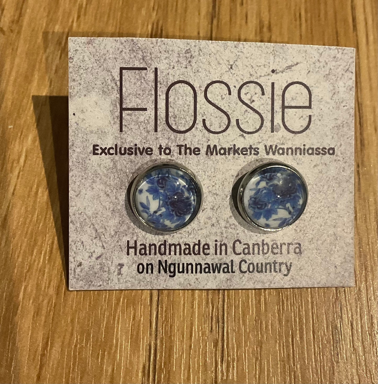 *Earrings Blue Floral Print Studs