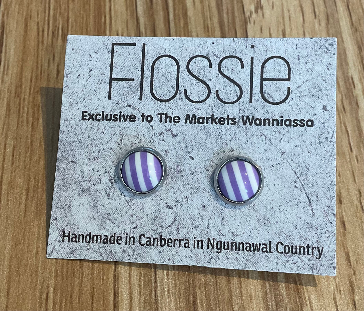*Earrings Purple White Dome Studs