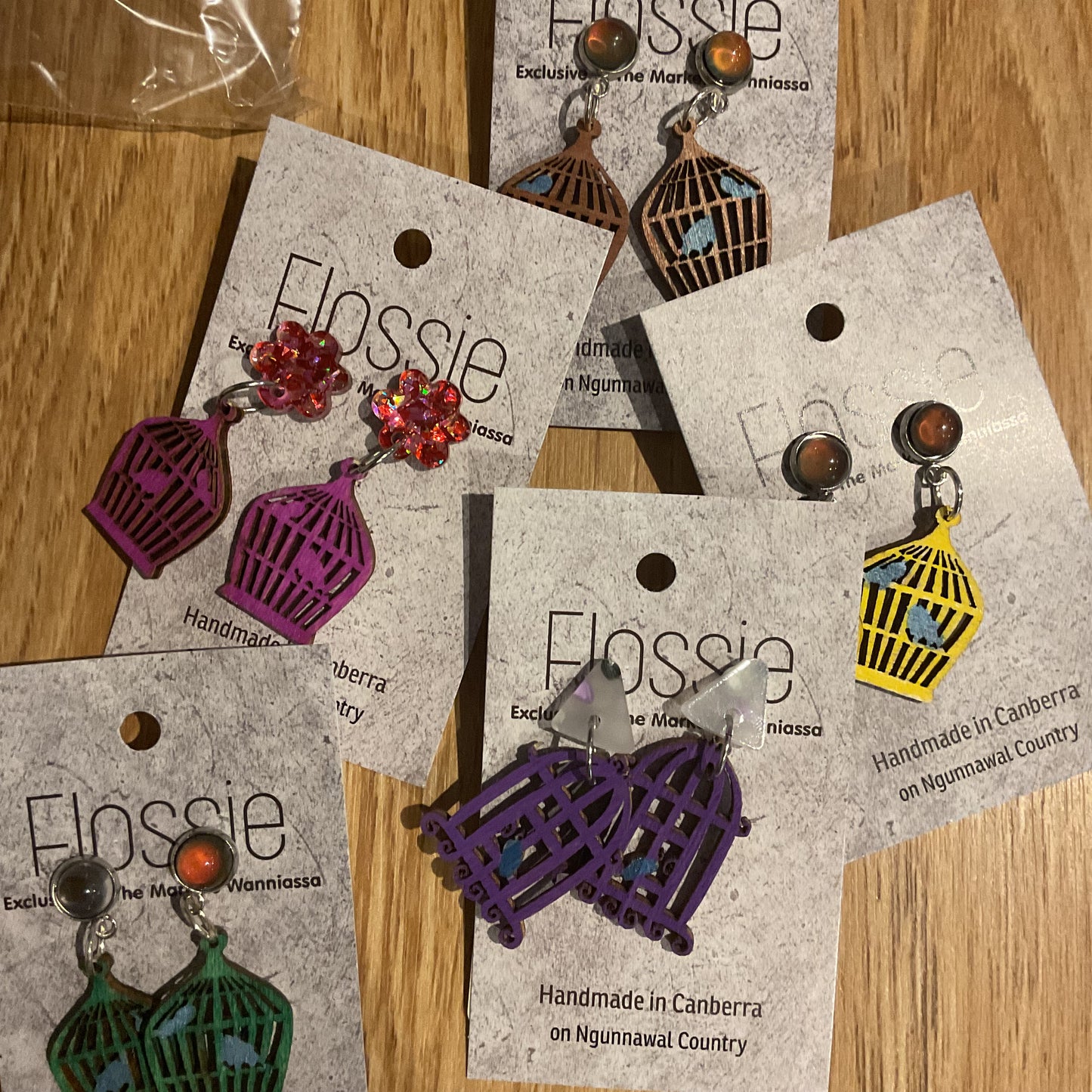 *Earrings Wooden Bird Cage Dangles
