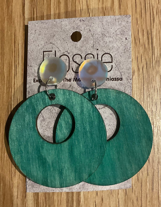 *Earrings Wooden Green Hoop Dangles